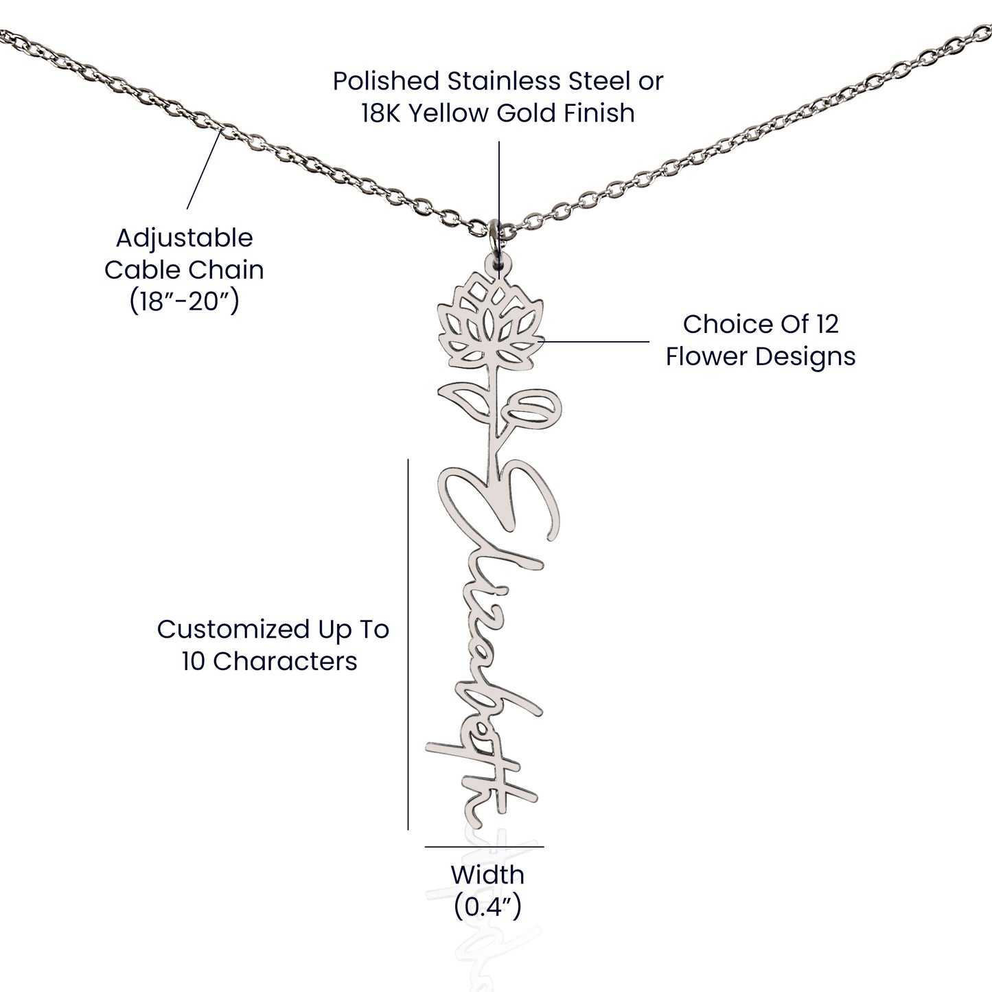 Dainty Intention Necklace With Birth Flower & Custom Word