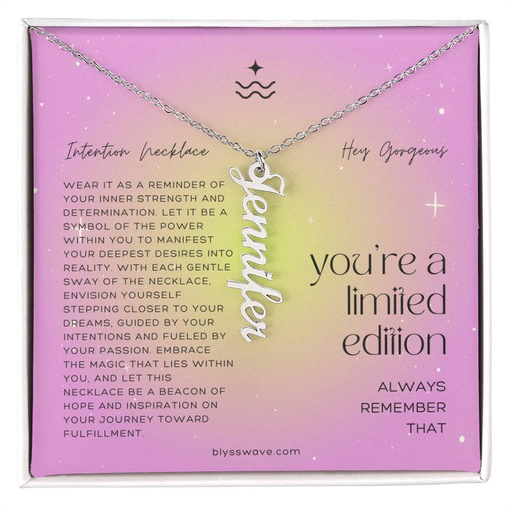 Intention Necklace With Bold Vertical Custom Word