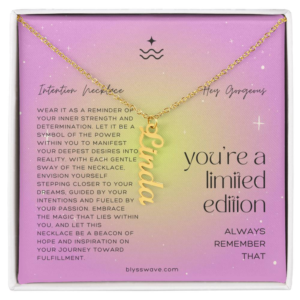 Intention Necklace With Bold Vertical Custom Word