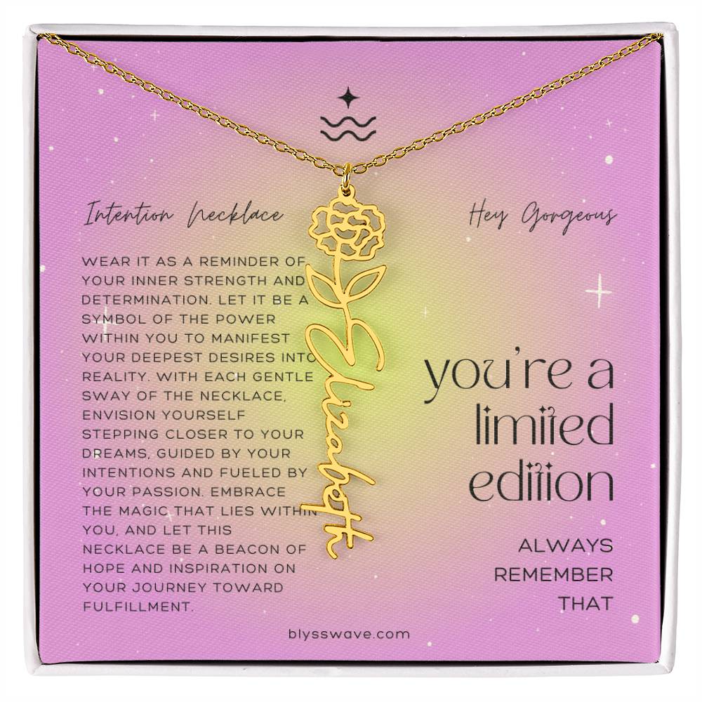 Dainty Intention Necklace With Birth Flower & Custom Word