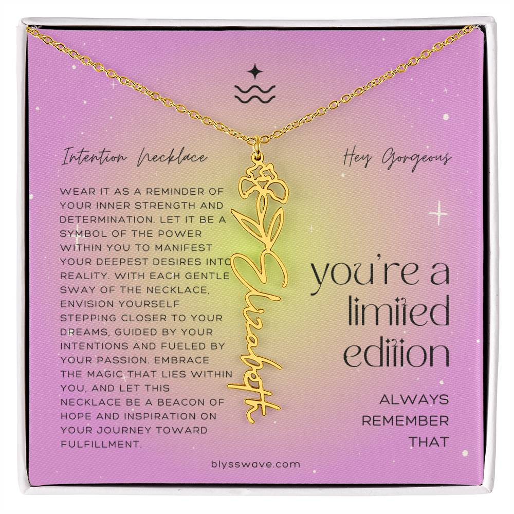 Dainty Intention Necklace With Birth Flower & Custom Word