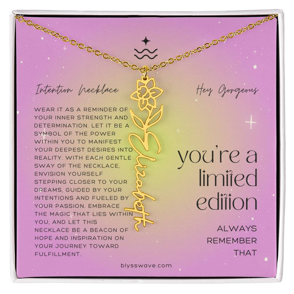 Dainty Intention Necklace With Birth Flower & Custom Word