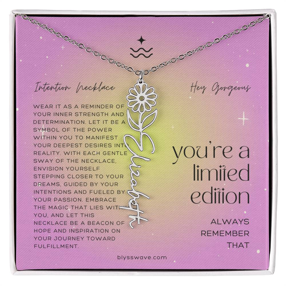 Dainty Intention Necklace With Birth Flower & Custom Word