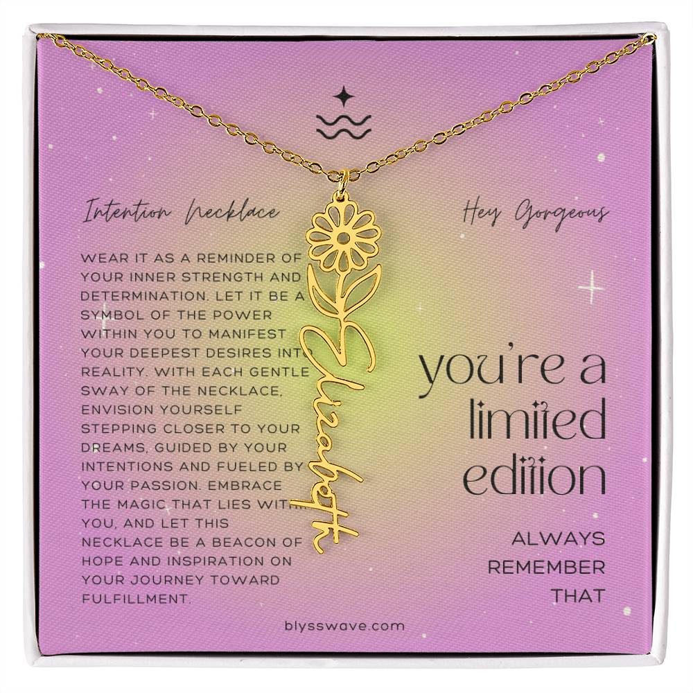 Dainty Intention Necklace With Birth Flower & Custom Word