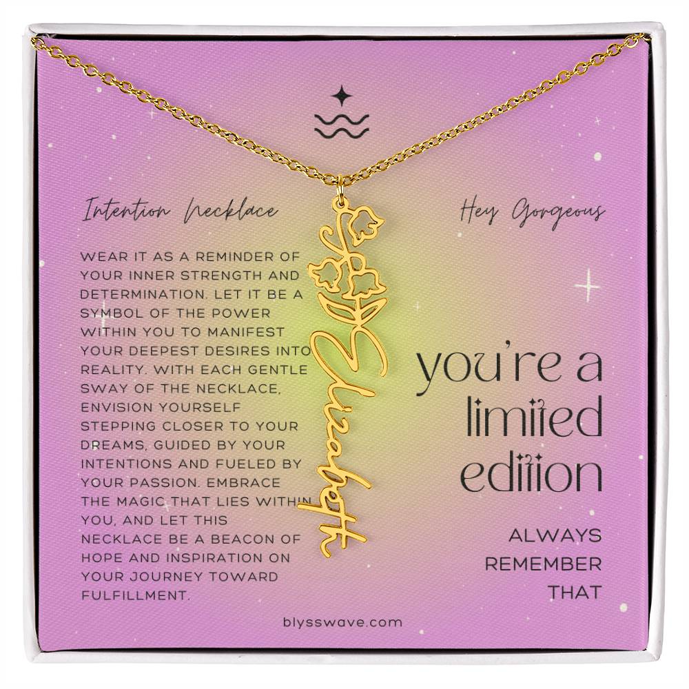 Dainty Intention Necklace With Birth Flower & Custom Word