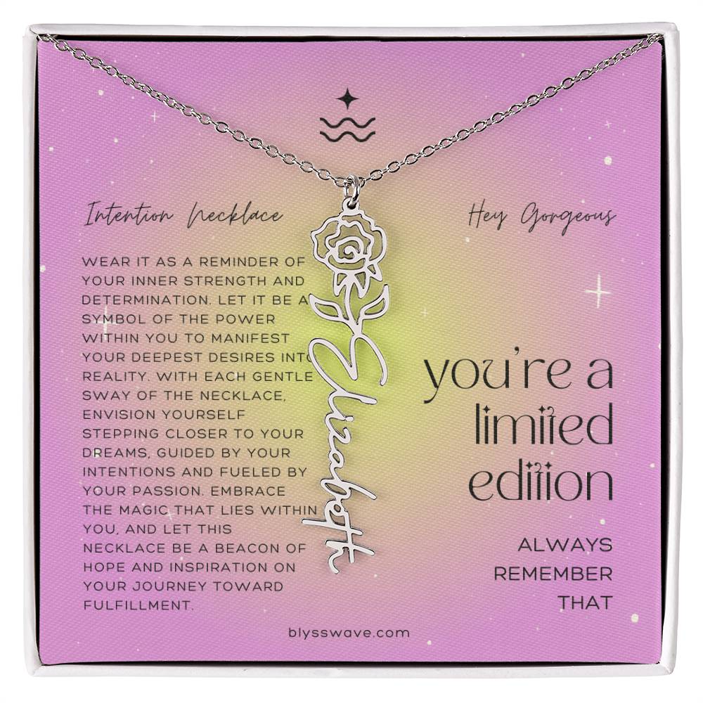 Dainty Intention Necklace With Birth Flower & Custom Word