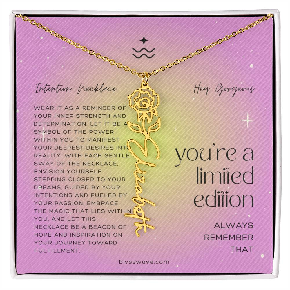 Dainty Intention Necklace With Birth Flower & Custom Word