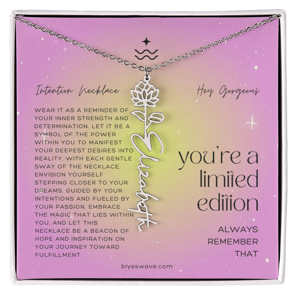 Dainty Intention Necklace With Birth Flower & Custom Word