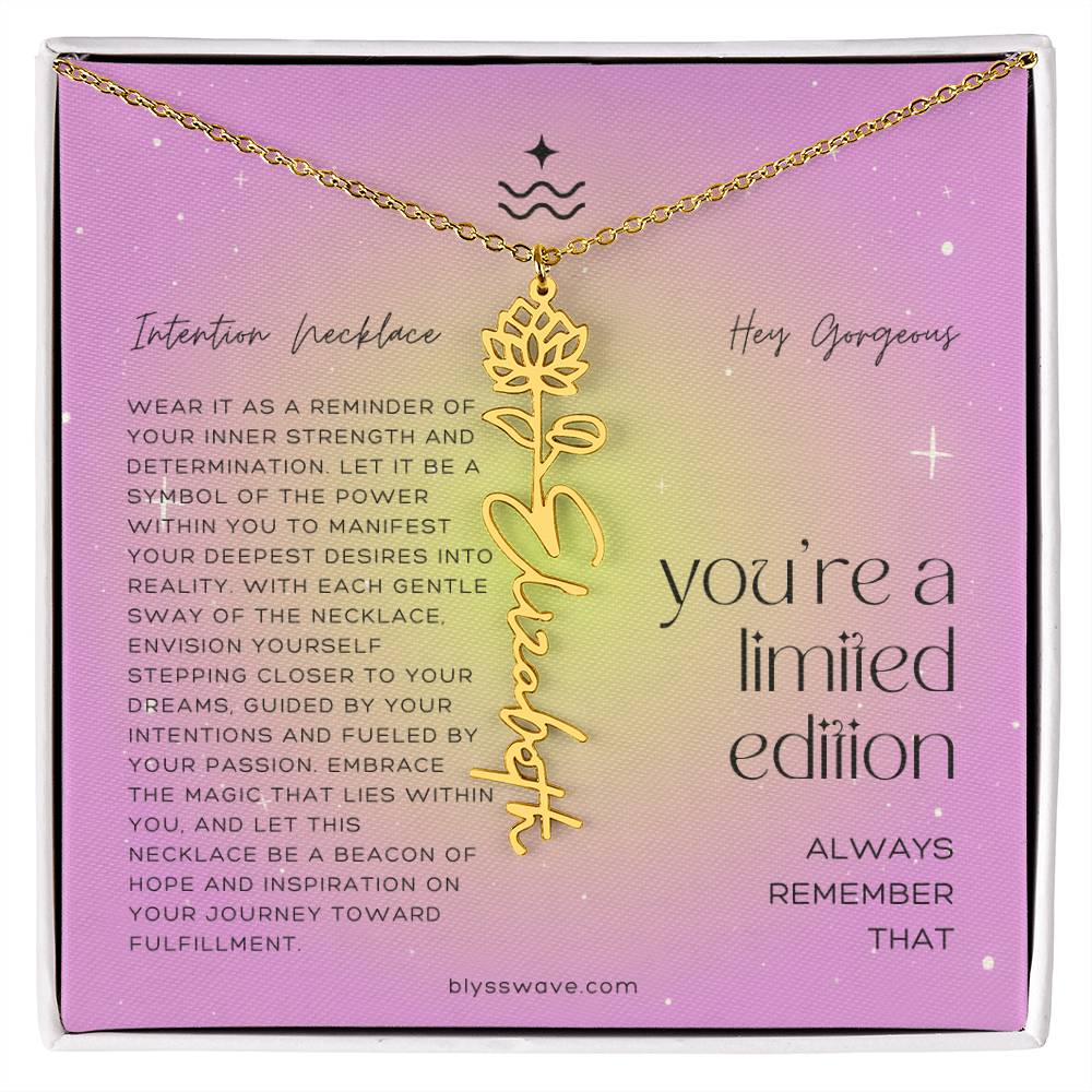 Dainty Intention Necklace With Birth Flower & Custom Word