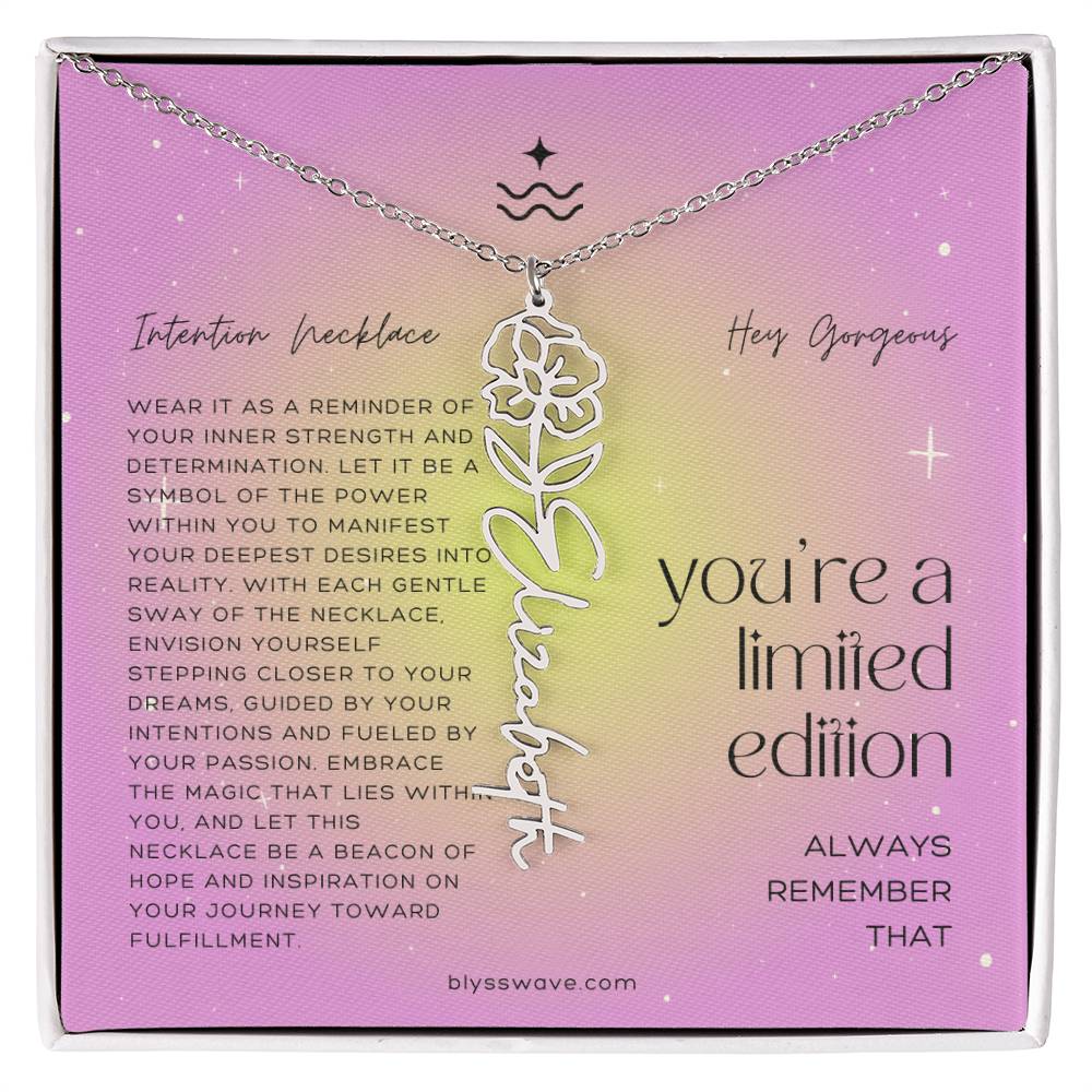 Dainty Intention Necklace With Birth Flower & Custom Word