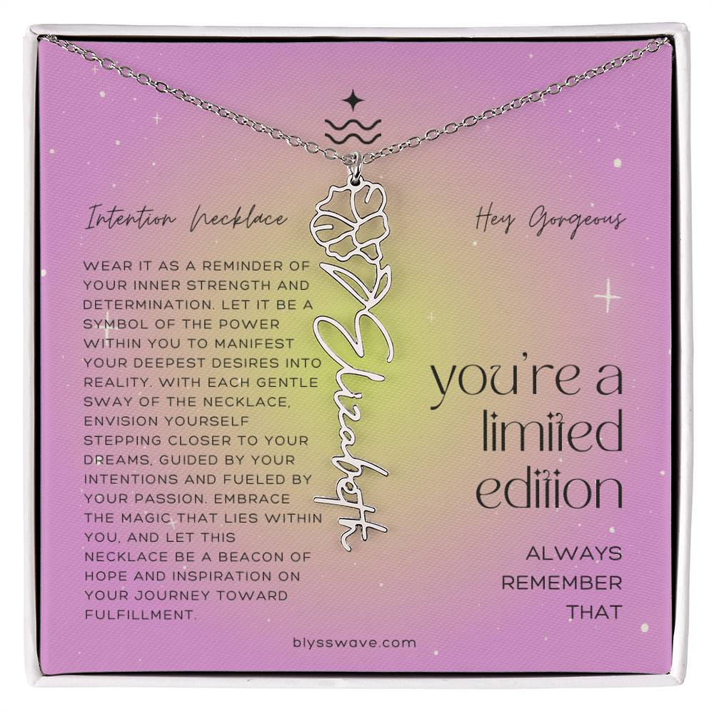 Dainty Intention Necklace With Birth Flower & Custom Word