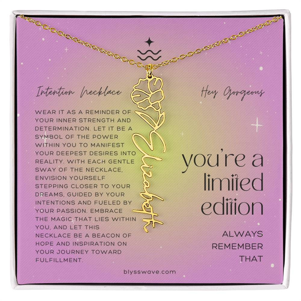 Dainty Intention Necklace With Birth Flower & Custom Word