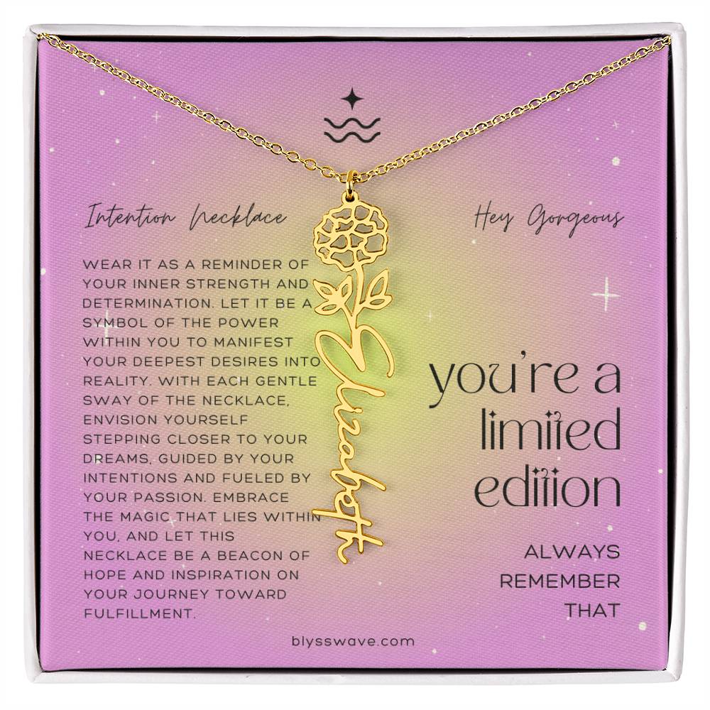 Dainty Intention Necklace With Birth Flower & Custom Word