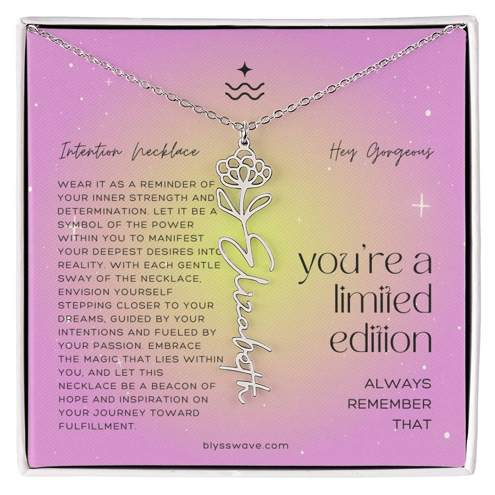 Dainty Intention Necklace With Birth Flower & Custom Word