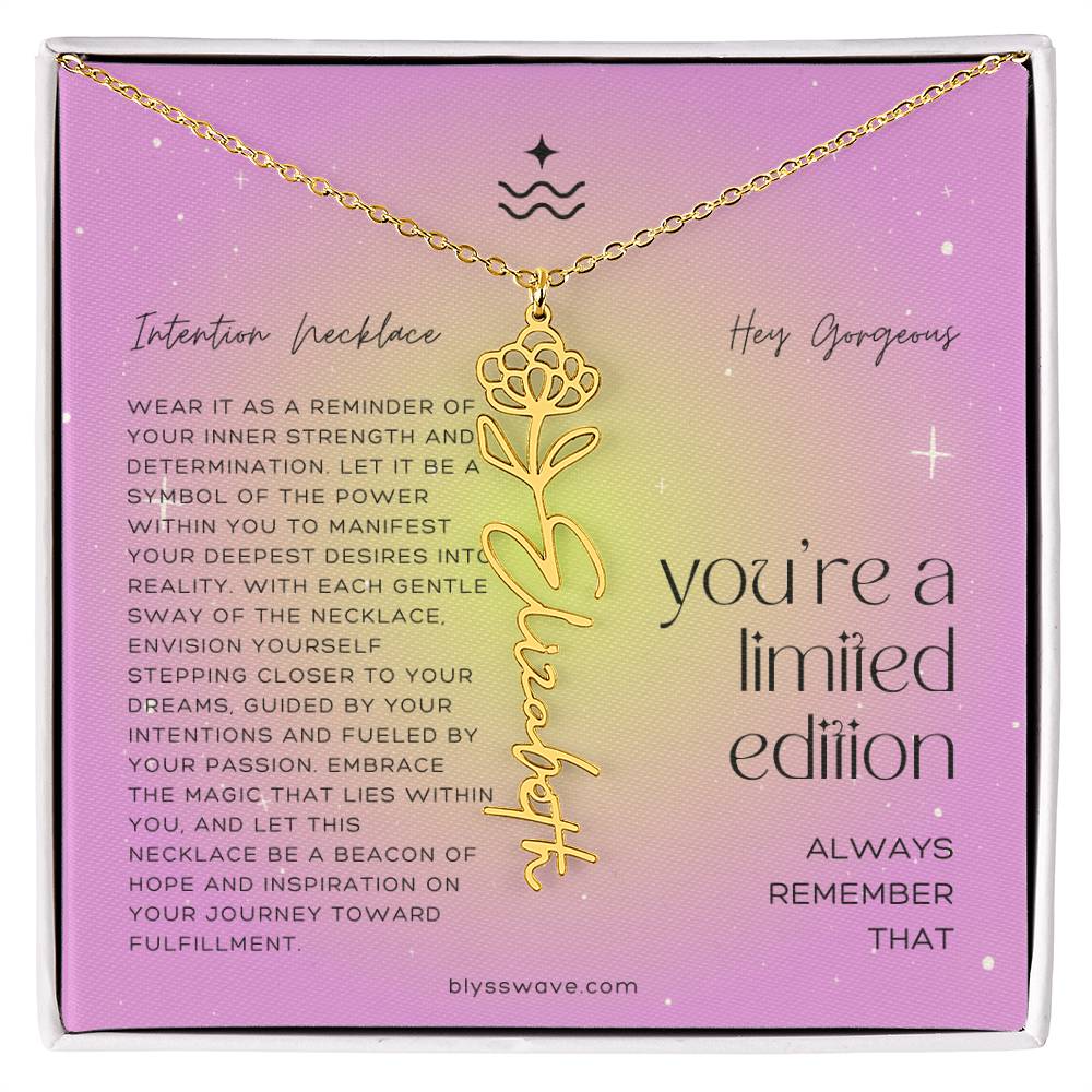 Dainty Intention Necklace With Birth Flower & Custom Word