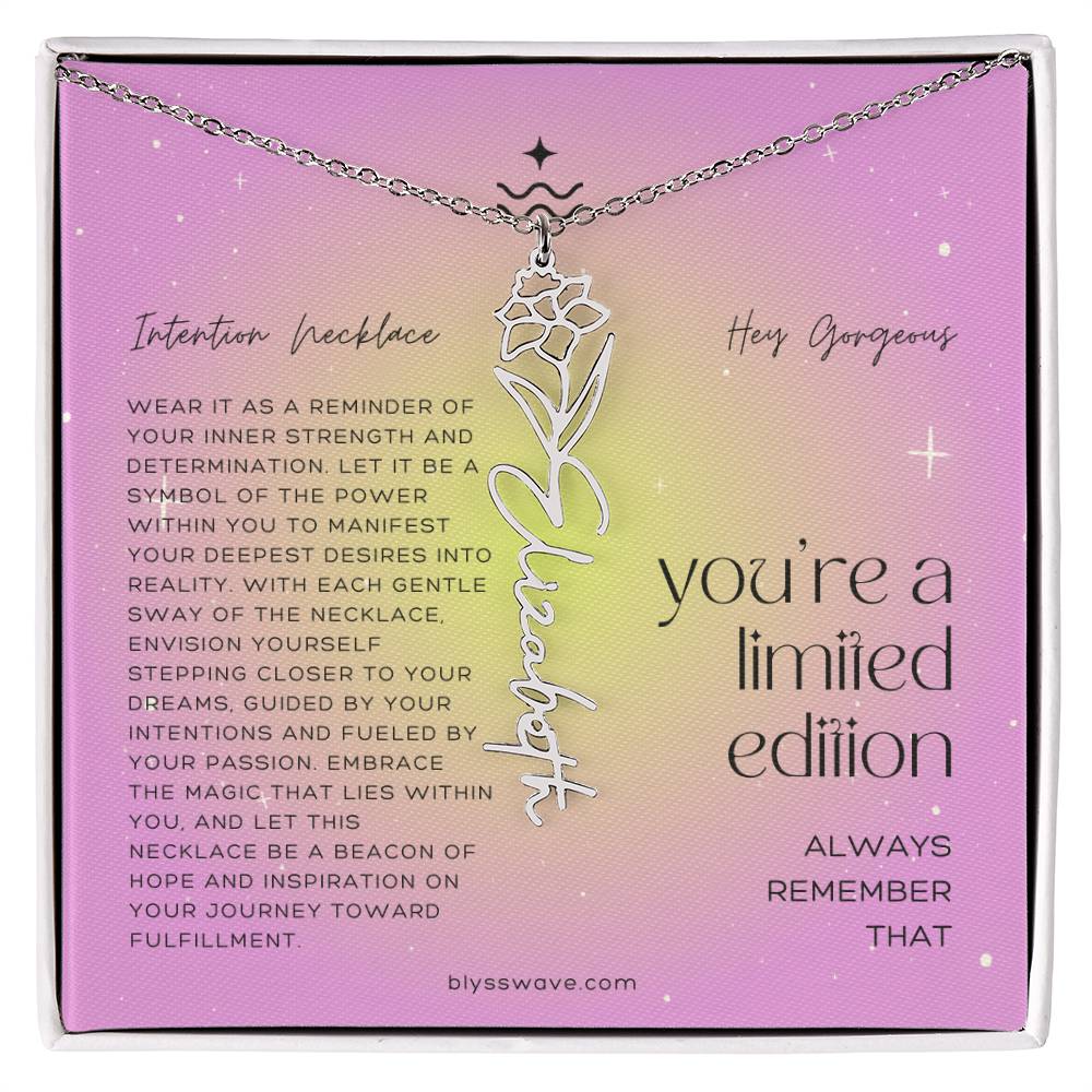 Dainty Intention Necklace With Birth Flower & Custom Word