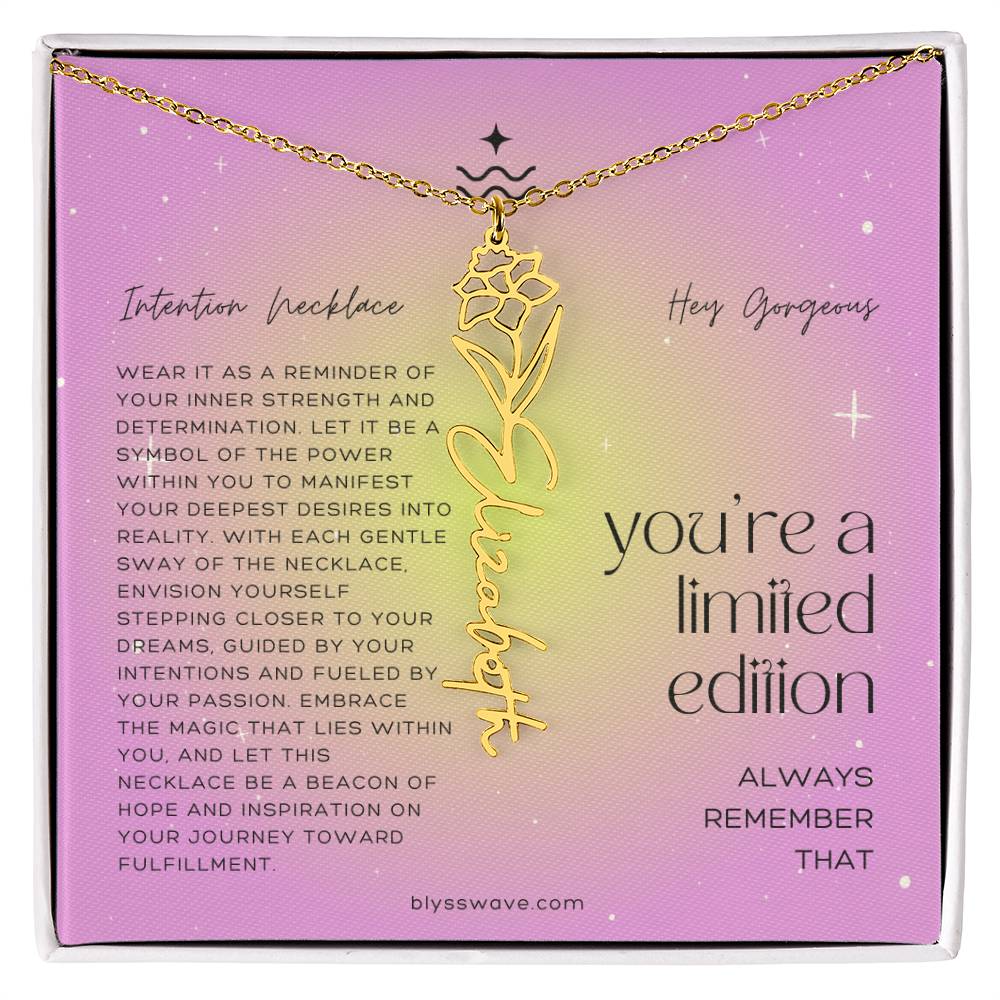 Dainty Intention Necklace With Birth Flower & Custom Word