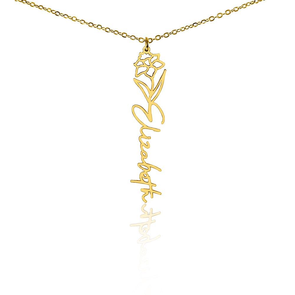 Dainty Intention Necklace With Birth Flower & Custom Word